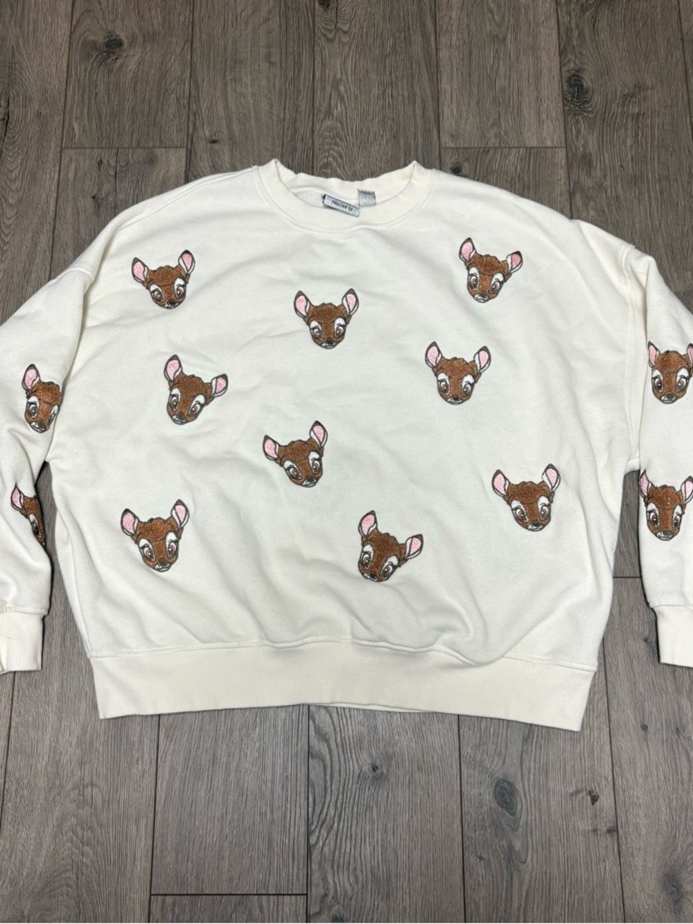 Embroidered patch Bambi crewneck sweatshirt cream medium